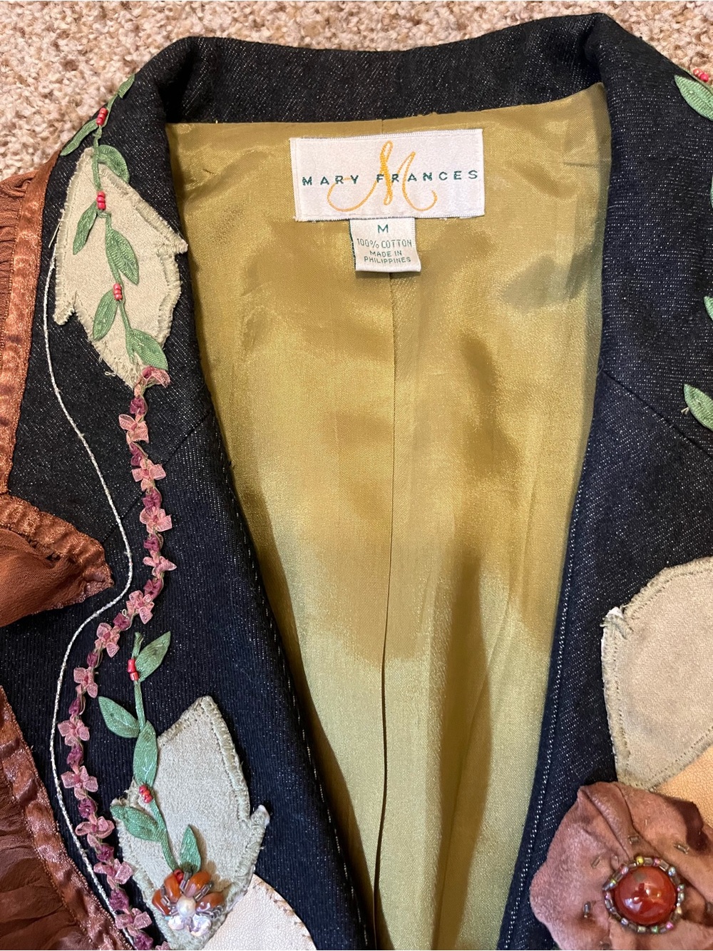 Mary Frances Embellished and Embroidered Denim Jacket Featuring Whimsical Floral - Picture 11 of 16